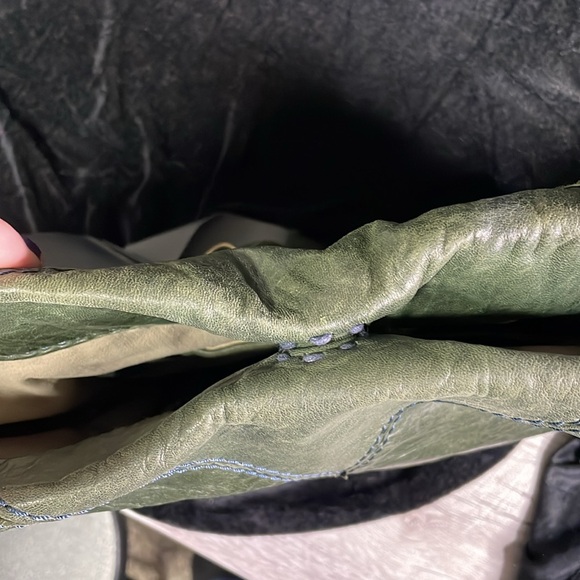 49 Square Miles Leather Hobo bag in green with purple stitching. - Picture 7 of 10